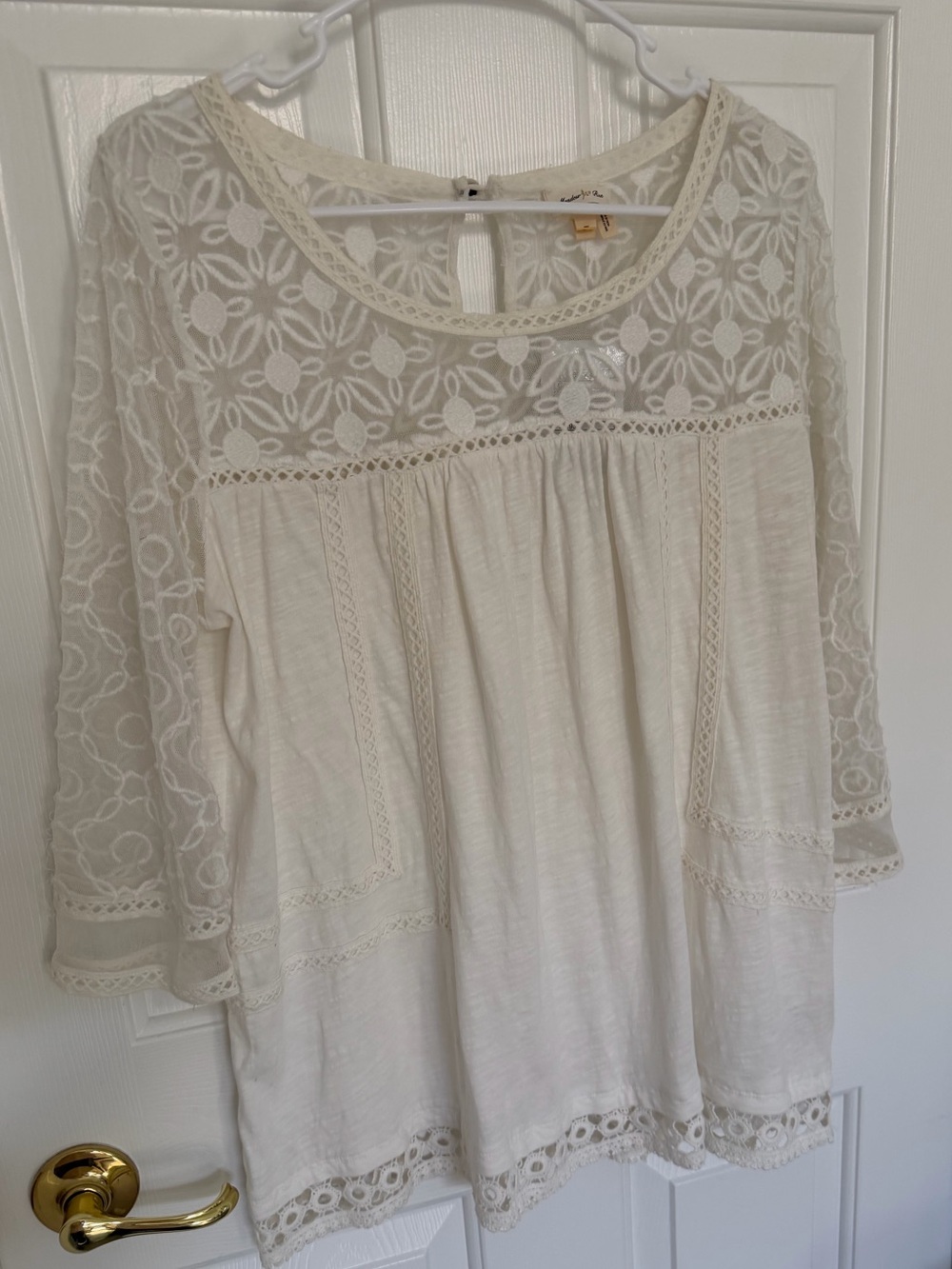 Anthropologie Romantic Peasant Blouse with Lace Trim - New With Tags